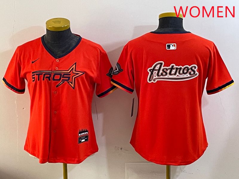 Women Houston Astros Blank Orange Three generations Joint Name 2025 Nike MLB Jersey style 16->women mlb jersey->Women Jersey